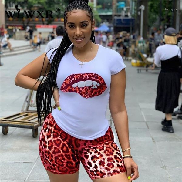 

wlwxr streetwear leopard print two piece set women pink outfits bodycon tshirt biker shorts set summer ladies tracksuit female1, White