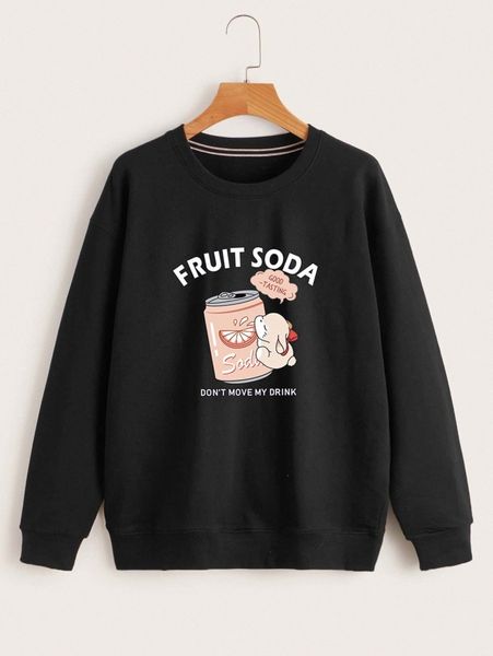 

drink & slogan graphic drop shoulder sweatshirt v9vn#, White;black