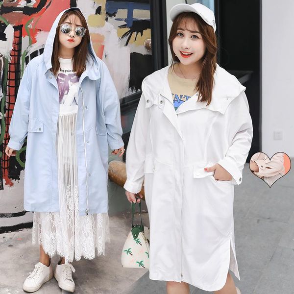 

casual loose full sleeve women trench coats full sleeve long women coats hoodie wind breaker plus size white, Tan;black