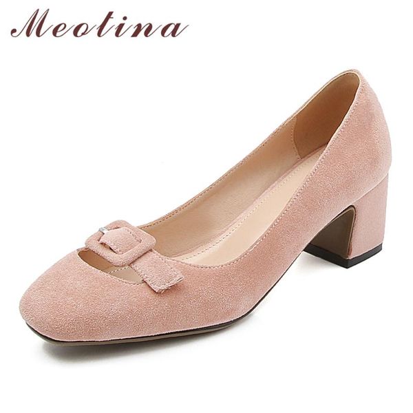 

dress shoes meotina high heels women pumps buckle thick fashion square toe lady footwear pink spring large size 33-43, Black