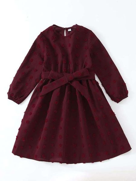 

toddler girls swiss dot lantern sleeve belted dress she, Red;yellow