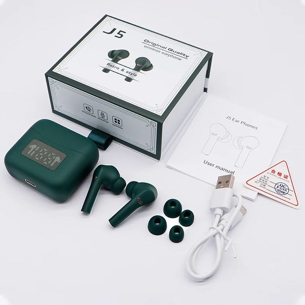 

j5 tws wireless earphones bluetooth 5.2 headphones waterproof earbuds led display hd stereo bass mic for smartphone