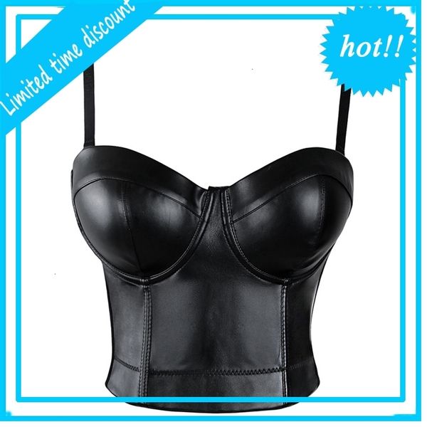 

women leather gothic push up corsage lingerie corset fashion party bra club wear plus size, Black;white