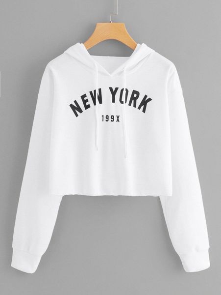 

letter graphic crop hoodie m89i#, White;black