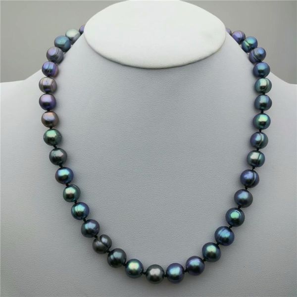 

chains fashionable natural + 10-12mm black green multi color thread pearl necklace 18 inch 14k, 100%, Silver