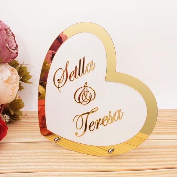 

custom personalized wedding signs table decoration with acrylic mirror name heart frame welcome guest sign party favor decor1