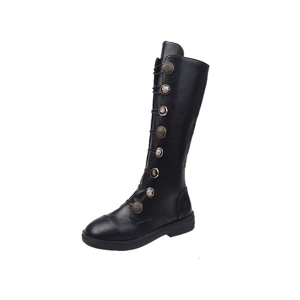 

2021 women vintage mid-calf boots woman shoes pu leather metal button lace up casual punk long boot fashion new autumn winter 1 k8fm, Black