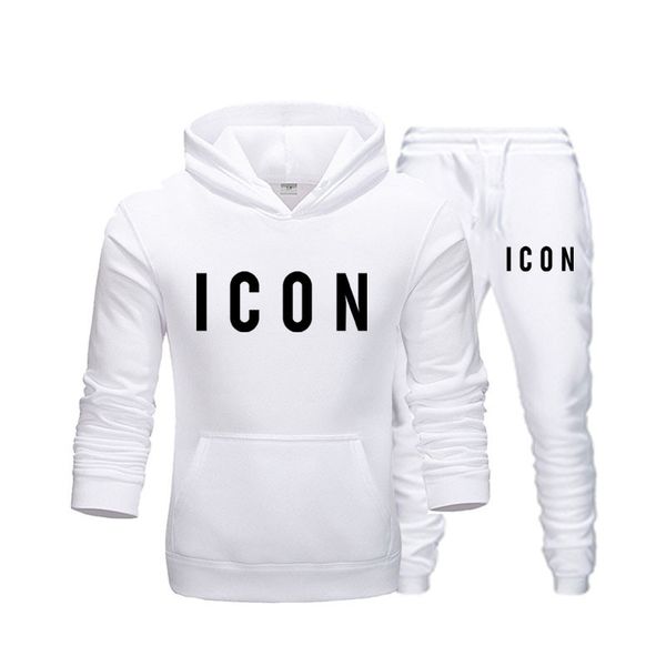 

new two pieces set fashion hooded sweatshirts icon sportswear tracksuit hoodie autumn brand clothes hoodies+pants men sets, Black