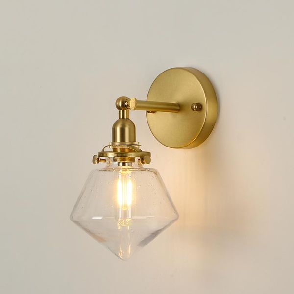 

el brass wall lamp with diamond glass shape rotation angle 270 degree up and down for bedroom livingroom indoor lighting