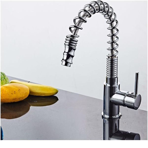 

square spring kitchen faucets pull out polished chrome solid brass kitchen tap cold mixer tap single hole deck moun jllroj