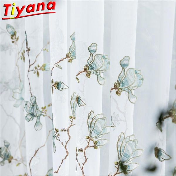 

curtain & drapes elegant blue flowers embroidery tulle curtains for living room light gauze bedroom x-hm441*30