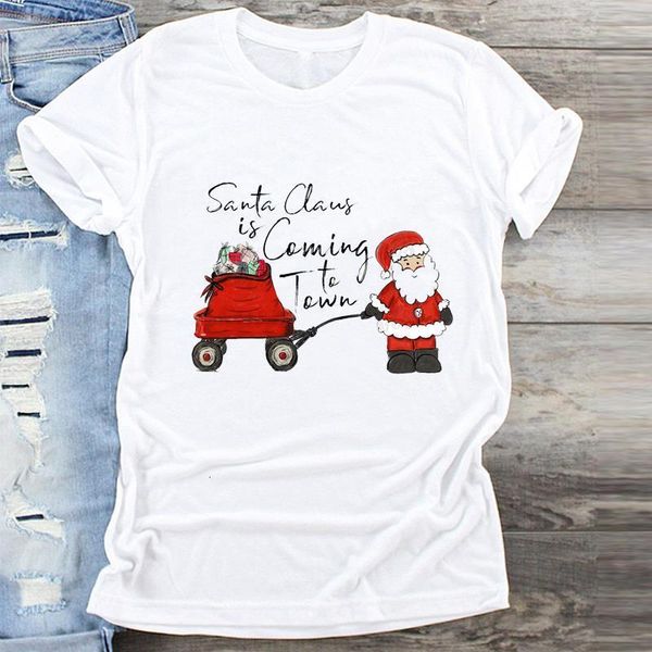 

women gift new year santa claus cartoon merry christmas print clothes graphic t shirt ladies female tshirts tee t-shirt, White