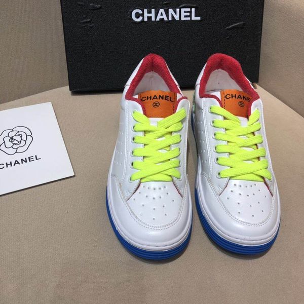

designer womens sneakers luxury white red blue fluorescent yellow stitching lace-up round head flat heel with box size 34-40, Black