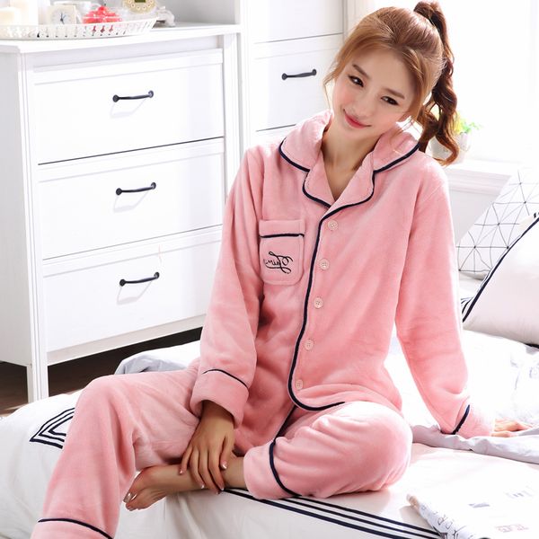 

new pajamas flannel cardigan lapel winter thickening outer wear couple, Black;brown