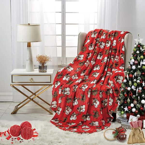 

flannel christmas blanket throw lightweight super soft ultra luxurious plush fleece snow man