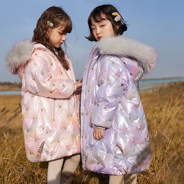 

Girls' down jacket 2020 new long section thick winter children's big children's clothing foreign baby winter jacket, Blue;gray