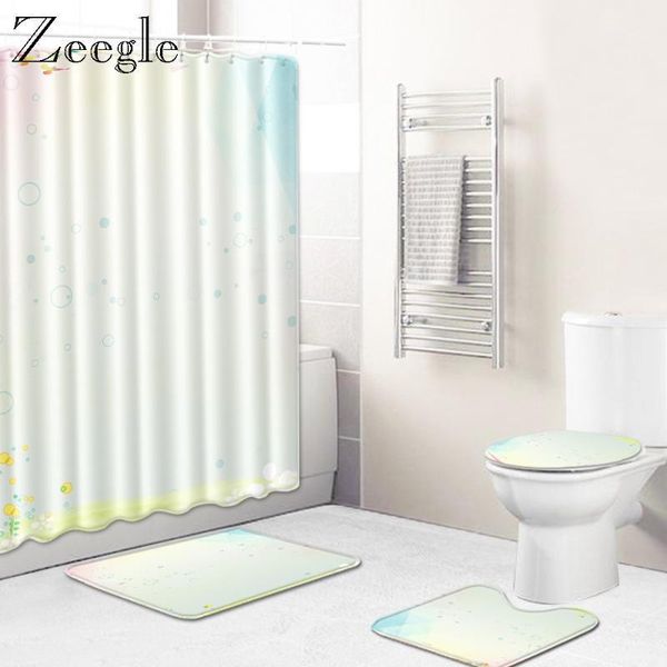

zeegle 4pcs bath mat set anti slip carpet waterproof shower curtain lid toilet cover shower room doormat modern area soft rug1