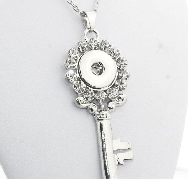 

2016 crystal key necklace collares snap button jewelry antique pendant (fit 18mm snaps) watches women one directio bbylfx, Silver