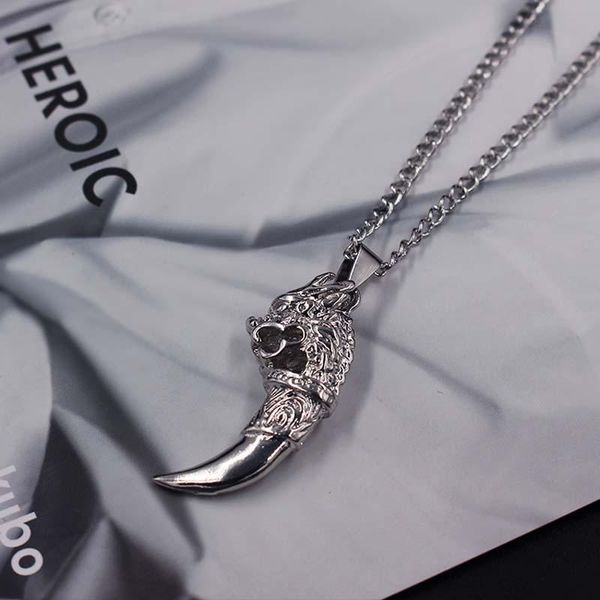 

punk fashion brave men spike chain women jewelry fang tooth amulet pendant necklaces, Silver