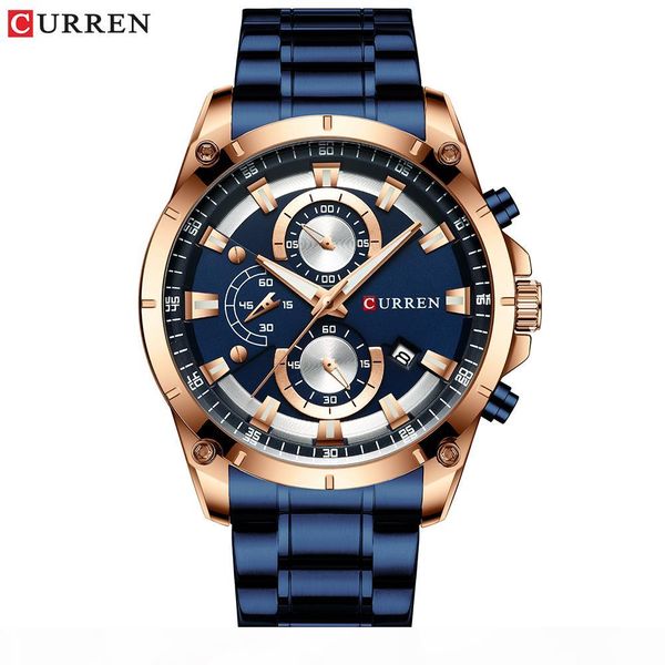 

curren creative design watches men luxury quartz wristwatch with stainless steel chronograph sport watch male clock relojes, Slivery;brown