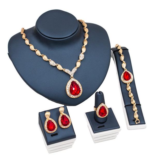

turkish jewelry elegant water drop zircon pendant necklace earrings ring bracelet gorgeous women african arabian jewelry, Silver