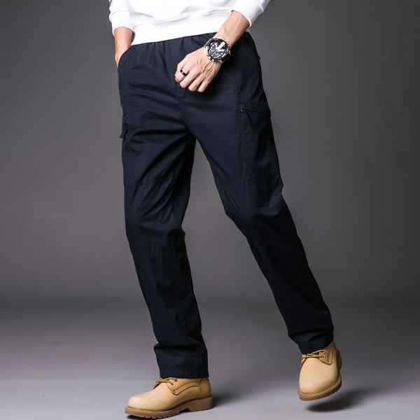 

2021 new thin work spring autumn men fashion pants lightweight long summer trousers male elastic waist pmo6, Black