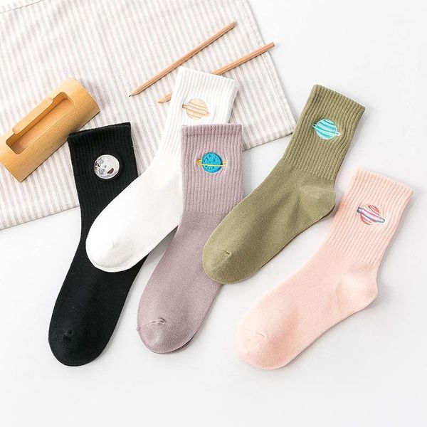 

korean women style autumn cute japanese harajuku woman socks kawaii girls socks gifts planet magic array embroidery1, Black;white