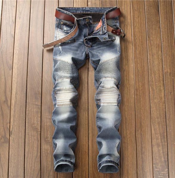 

men classic biker jeans runway slim racer vintage style jeans fashion hiphop straight for men 001-1, Blue
