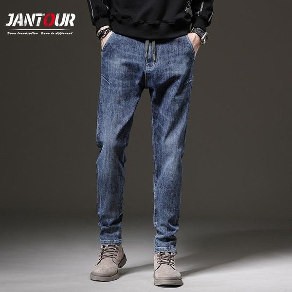 

brand 2020 new jeans men classical jean straight leg male casual pants lace cotton denim trousers ropa hombre, Blue