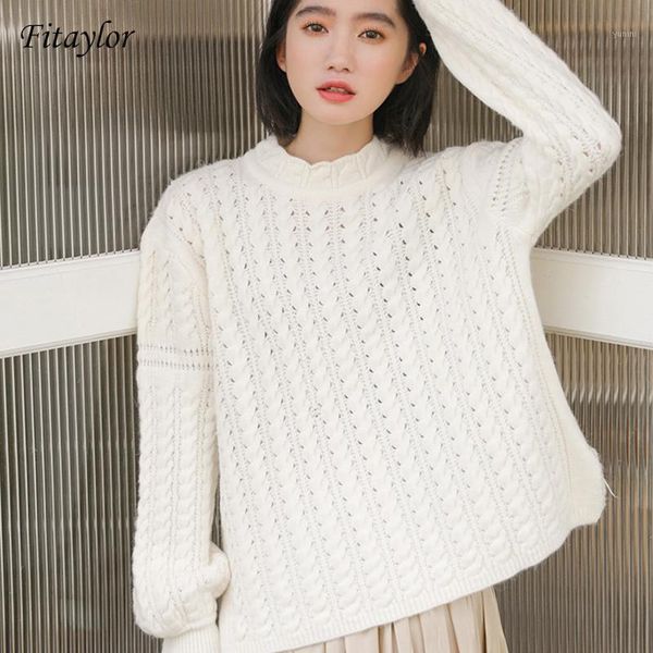 

fitaylor new spring women knitted turtleneck pullovers casual hook flower female solid color sweater korean ladies knit 1, White;black