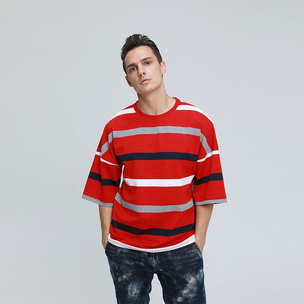 

2020 retro oversize striped male tshirt casual raglan release the neck fashion man hiphop streetwear high-quality shirt, White;black