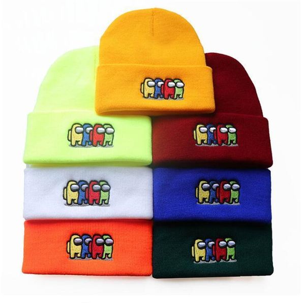 

2021 горячая среди нас в сша зимняя шапка шансы хлопчатобумажные вязаные шляпы черепости beanie hip hop cosplay cap открытый streetwear hats