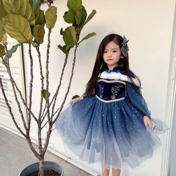 

girls' drs do2166 2020 winter with veet cape detachable princs skirt, Red;yellow