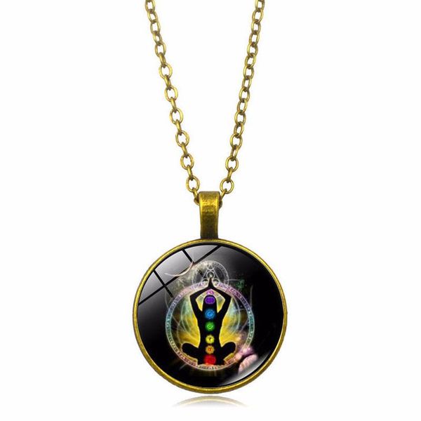 

pendant necklaces copper color 7 chakra gem stone vintage link chain meditation yoga for women, Silver
