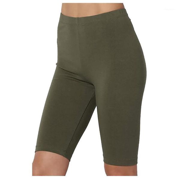 

yoga outfits sport solid mid thigh stretch cotton span high waist active short leggings push up fitness shorts311, White;red