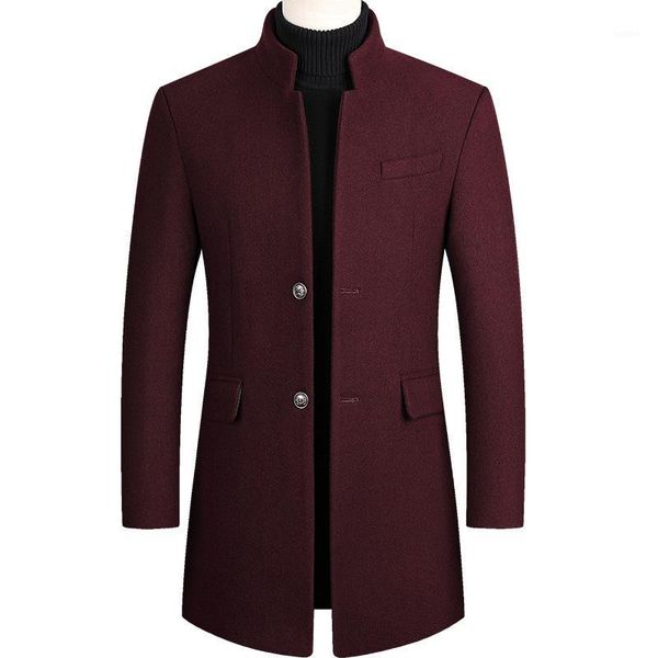 

mens overcoat boys winter wine red coat plus size woolen blend coat long male windbreaker cotton thick warm oat men jacket1, Black