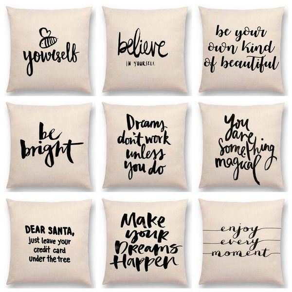 

cushion/decorative pillow black and white style decorative letter brave confidence hope forceful warm words calligraphy cushion sofa throw