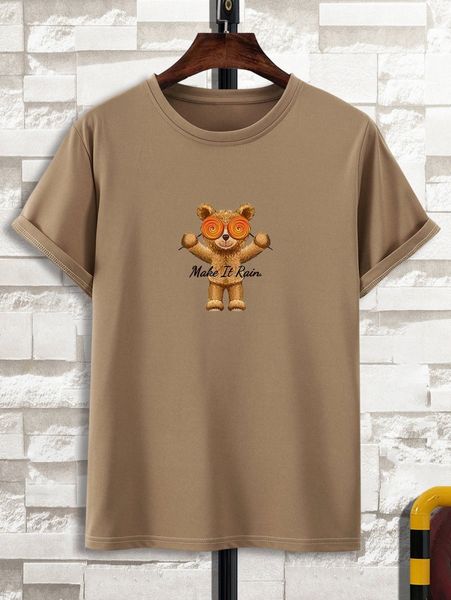 

men slogan & bear print tee z6rf#, White;black