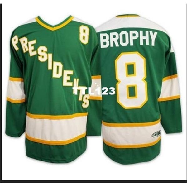 

real 421 real full embroidery #8 brophy slapsmovie hyannisport presidents hockey jersey or custom any name or number jersey, Black
