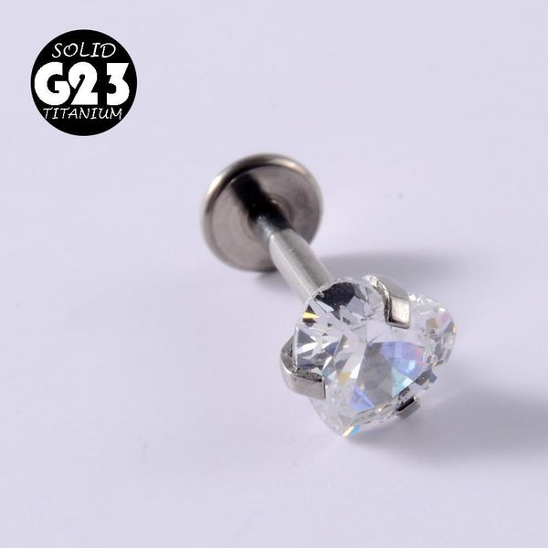 

1pc g23 titanium gem labret lip ring star zircon horseshoe barbell crystal ear cartilage tragus helix lobe piercing q jllxhc, Silver