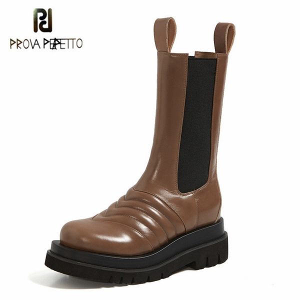 

prova perfetto platform genuine leather black khaki round toe flat women casual short boots lj201030
