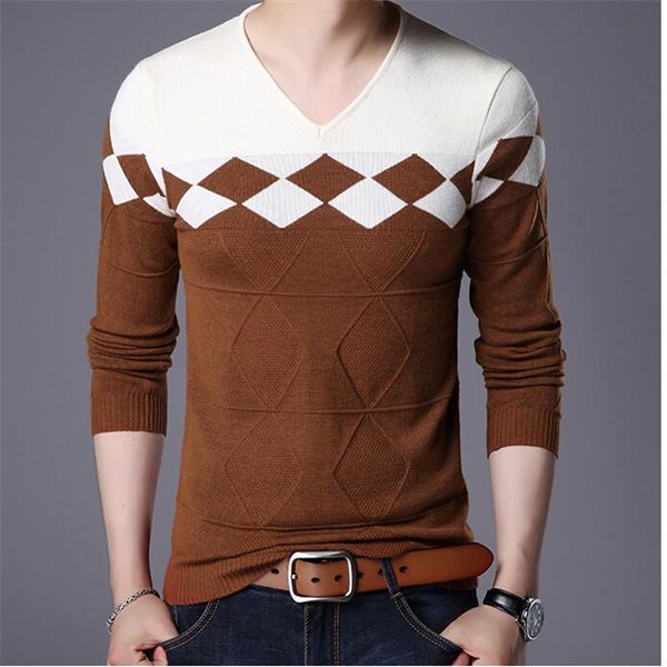 

men's sweaters 2021 autumn and winter striped knit pullover fashion v-neck casual slim comfortable sweater, White;black