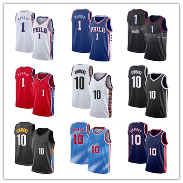 

2022 mens james 1 harden ben 10 simmons jersey basketball jerseys s-xxl, Black;red