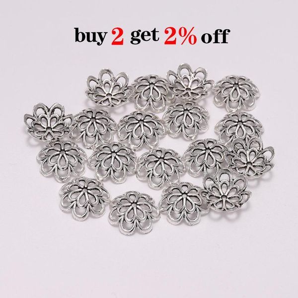 

20pcs lot 14mm 8 petals hollow double flower loose sparer apart end bead caps for diy jewelry making findings h bbysgd, Silver