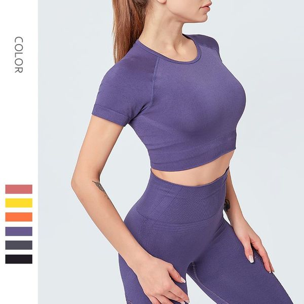 

women's gym short sleeve crop seamless yoga shirts basic solid female home sportswear clothing suit for training running, White;red