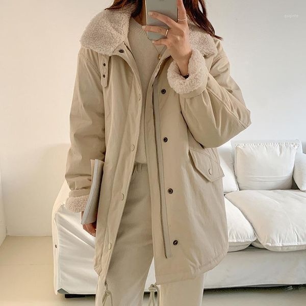 

cotton padded clothes women's winter 2021 new long sleeve lapel cotton padded clothes medium and long frock coat 126711, Black