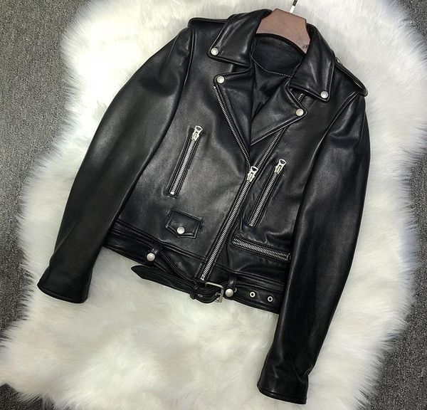 

2019 women's genuine leather motorcycle biker short coat high street lady jacket couple slim zipper pure leather jacket1, Black