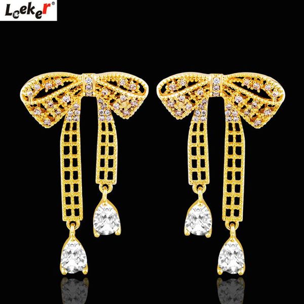 

leeker women solid bow earrings with teardrop crystal hollow earring female retro wedding party jewelry 562 lk2, Silver