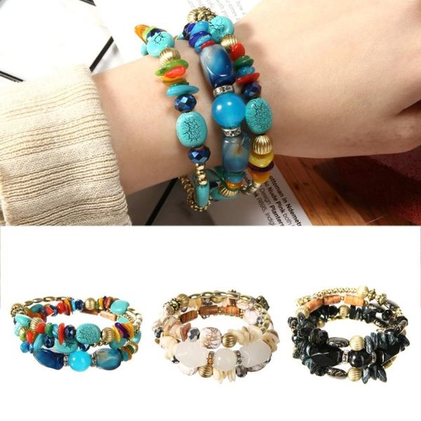 

sainio boho multilayer beads charm bracelets for women vintage stone bracelets & bangles pulseras ethnic jewelry gift, Golden;silver