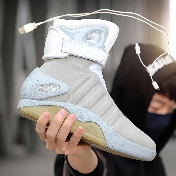 

spring basketball shoes usb charging led luminous shoes men fashion light up casual men back to the future glowing sneaker #2b37
